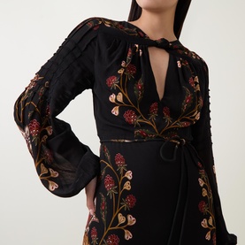 Berry Garden Pleated Flared Dress