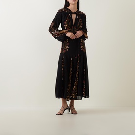 Berry Garden Pleated Flared Dress