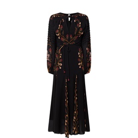 Berry Garden Pleated Flared Dress