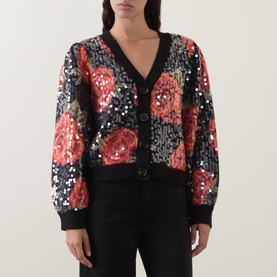 Latin Rose Sequin-Embellished Cardigan