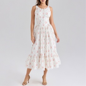 Sienna Floral Lace-Up Flared Dress