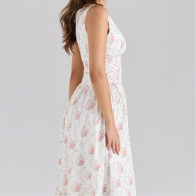Sienna Floral Lace-Up Flared Dress