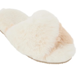 Faux Fur Cross Slider Slippers