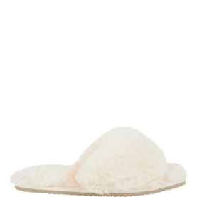 Faux Fur Cross Slider Slippers