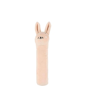 Trixie Mrs. Rabbit Squeaker Toy, pale pink soft cotton stick rattle with embroidered bunny face and long ears, small size