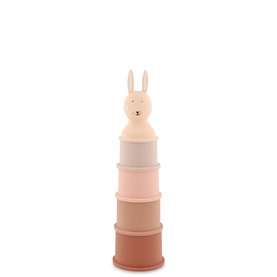 Trixie Mrs. Rabbit Stacking Bath Cups, five-piece silicone set in multi pink and terracotta tones with bunny topper