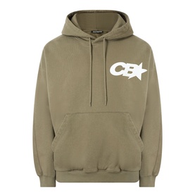 Cole Buxton Star Racing Hoodie in khaki with white CB star logo on chest, kangaroo pocket, drawstring hood, and ribbed trims