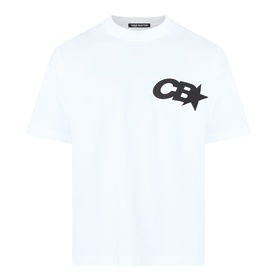 Cole Buxton white cotton T-shirt with black CB star logo print on chest, crew neck, relaxed fit