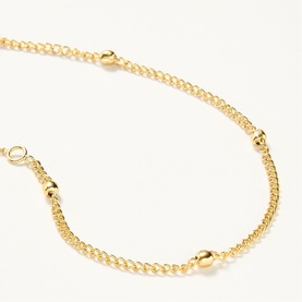 Juvi Bali Beaded Chain Bracelet in gold-tone metal with small spherical beads detail along a fine curb chain