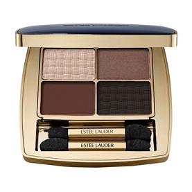 Est&eacute;e Lauder The Essential Eyeshadow Quad in Prenup, 4g gold compact with four neutral-to-dark brown shades and two applicators