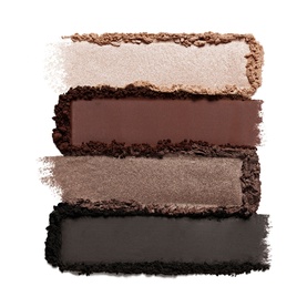 Est&eacute;e Lauder The Essential Eyeshadow Quad in Prenup, 4g palette showing four swatches: ivory, deep brown, taupe, and black