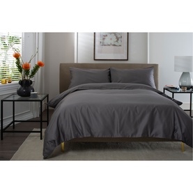 200 Thread Count Cotton Percale Duvet Set Charcoal