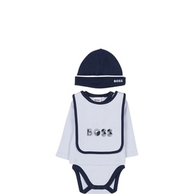 Logo Bodysuit, Bib & Hat Three-Piece Set