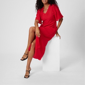 Teri Front Slit Flared Dress