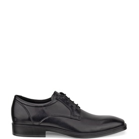 Ecco Metropole Milan Shoes in black leather, derby lace-up style with sleek toe cap and block heel