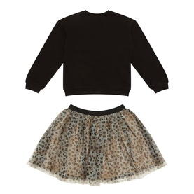 Two-Piece Bow-Detail Sweatshirt & Leopard Print Skirt Set