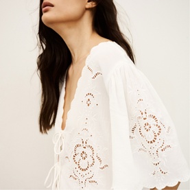 Olaya Openwork Tie Front Top
