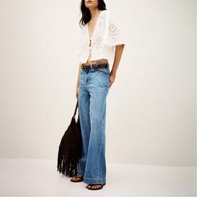 Olaya Openwork Tie Front Top