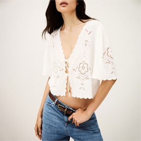 Olaya Openwork Tie Front Top