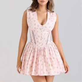 Carmel Floral Flared Mini Dress