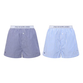 Polo Ralph Lauren 2-pack woven boxers in Hydrangea and Beacon Blue stripe and check, with white logo waistband