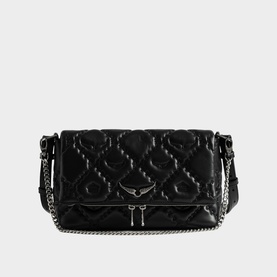 Zadig Unique Rocky Quilted Monogram Shoulder Bag in black patent leather with embossed wings, silver-tone chain strap and hardware