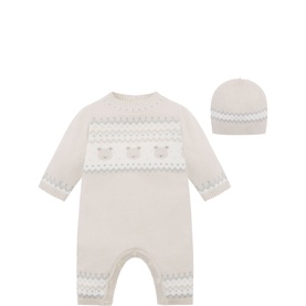 Kristian Knitted Bear Fairisle Bodysuit & Hat Two-Piece Set
