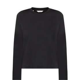 Selected Femme black long-sleeve cotton crew-neck top with relaxed fit and clean minimal finish