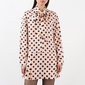 Dots Bow-Tie Pleated Mini Dress