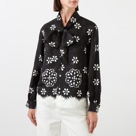 Trompe L'Oeil Eyelet Bow Blouse