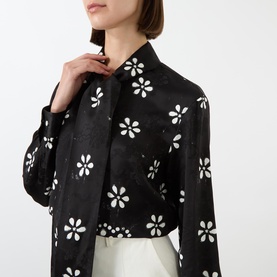 Trompe L'Oeil Eyelet Bow Blouse