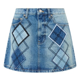 Argyle Patchwork Mini Denim Skirt