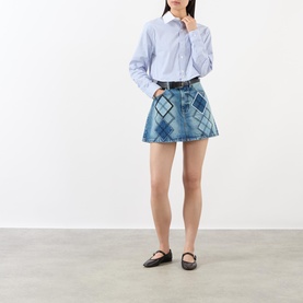 Argyle Patchwork Mini Denim Skirt