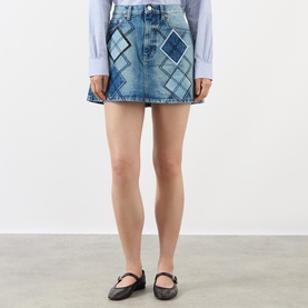 Argyle Patchwork Mini Denim Skirt