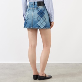 Argyle Patchwork Mini Denim Skirt