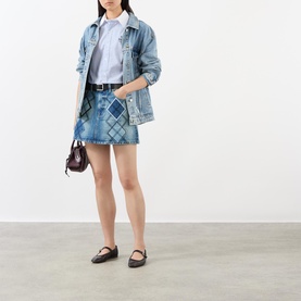 Argyle Patchwork Mini Denim Skirt