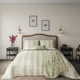 Oak Stripe Duvet Set Green/Pink