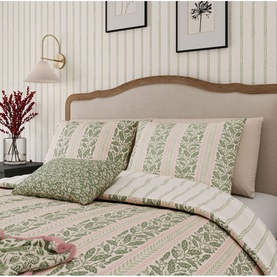 Oak Stripe Duvet Set Green/Pink