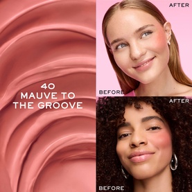 Lanc&ocirc;me Skin Id&ocirc;le Juicy Liquid Blush in shade 40 Mauve To The Groove, shown in before and after application on two models