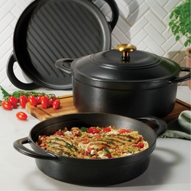 Enamelled Cast Iron Nesting Four-Piece Cookware Set 26cm Black