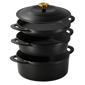 Enamelled Cast Iron Nesting Four-Piece Cookware Set 26cm Black