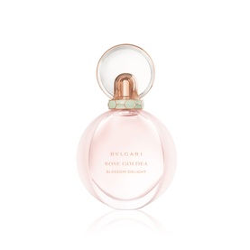 BVLGARI Rose Goldea Blossom Delight Eau de Parfum 75ml, round blush-pink bottle with rose gold cap and mint green accent