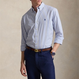 Striped Poplin Pony Logo Shirt