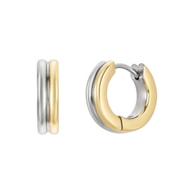 Two Tone Barrel Huggie Earrings