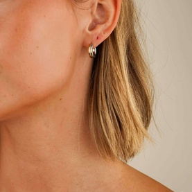 Two Tone Barrel Huggie Earrings
