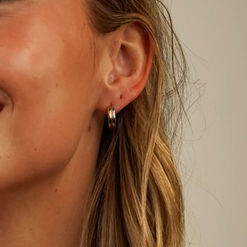 Two Tone Barrel Huggie Earrings