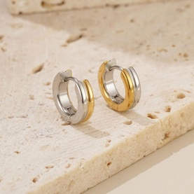 Two Tone Barrel Huggie Earrings