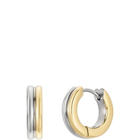 Two Tone Barrel Huggie Earrings