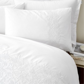 Embroided Floral Duvet Set White