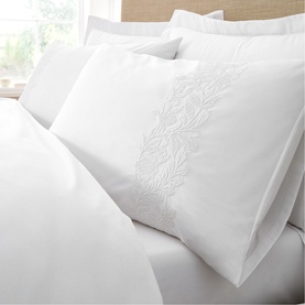 Embroided Floral Duvet Set White